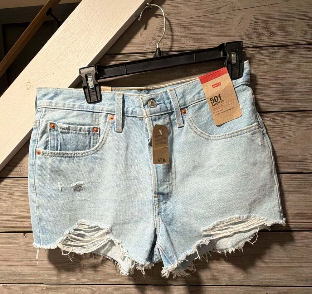Levi's 501 Original High Rise Shorts Size 30 Light Wash Ripped Distressed